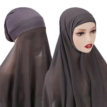 Musulman Esarfa Pentru Femei De Moda Jersey Hijab Culoare Solidă Șifon Lung Șal Headwarp Underscarf Capac Cu Elastic Stil Șaluri, Eșarfe