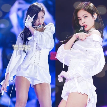 Coreeană Strada Poarte Femeile Kpop Alb, Tricouri Topuri Sexy Slim Pantaloni Scurți, Fusta Rave Purta Costum Dansatoare Tinuta Lady Jazz Imbracaminte 0