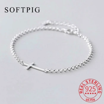 SOFTPIG Real 925 Sterling Silver Cross Brățară de Lanț Pentru Femei de Moda Clasic Bijuterii Fine Minimalist Accesorii Cadou 0