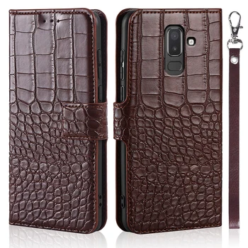 Flip Caz de Telefon pentru Samsung Galaxy J8 2018 J810 sm-j810f Acopere cazurile Textura de Crocodil Piele Coque Portofel Capa Titularului Cardului