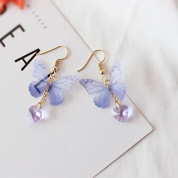 2021 Moda Coreeană Violet Butterfly Fluture Inima Aliaj Aripi Lungi Cercei Perla Pandantiv Doamnelor Picătură Cercei Bijuterii