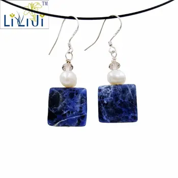 LiiJi Natural Unic Albastru Sodalit&Alb De Apă Dulce Pearl&Gri Cristal Legăna Cercei