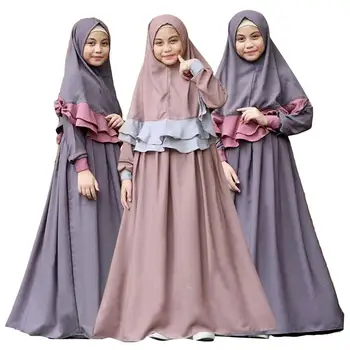 2 BUC Arabe Fete Maneca Lunga Rochie Maxi Hijab Set de Copii Musulmani Rugăciune Abaya jilbab-ul Islamic Partid Rochie de Îmbrăcăminte Costum Orientul Mijlociu 0