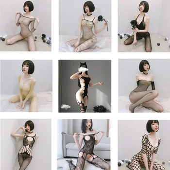 Sexy Fantezii Deget In Fund Costume Catsuit Femei Deschis Picioare De Sex Haine Vedea Prin Corpul Ciorapi Plasă Porno Fierbinte Lenjerie Erotica 0