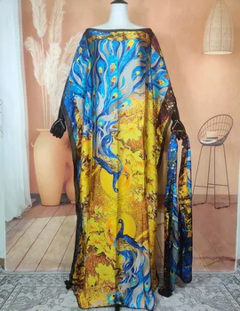 Nou Stil De Moda De Mătase 1 Set Femeile Caftan Maxi Rochie Cu Esarfa Dubai Dashiki Tipărite Musulman Mult Timp Liber Abaya Halat