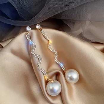 Timp Agățat Perla Ciucure De Cristal Legăna Cercei Doamnelor Șarpe În Formă De Pandantiv Stras Cercei De Mireasa Moda Bijuterii Cadouri