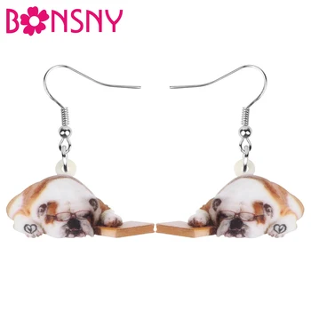 Bonsny Acrilice Minte Bulldog Francez Câine Cercei Minunat Animal De Companie Legăna Picătură De Bijuterii Pentru Femei Copil Fată La Modă Decor Cadou