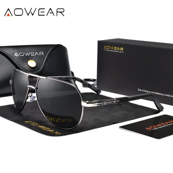 AOWEAR Mens Clasic de Aviație Bărbați ochelari de Soare Polarizat Aluminiu Retro Ochelari de Soare de sex Masculin de Brand Designer de Conducere Oglindă Ochelari