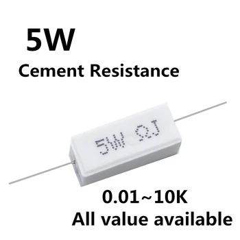 5pcs 5W 0.01 0.05 0.1 0.15 0.2 0.22 0.25 0.01 ohm R 0.05 R 0.1 R 0.15 R 0.2 R 0.22 R 0.25 R Ceramica Ciment Putere Rezistenta Rezistorului 5%
