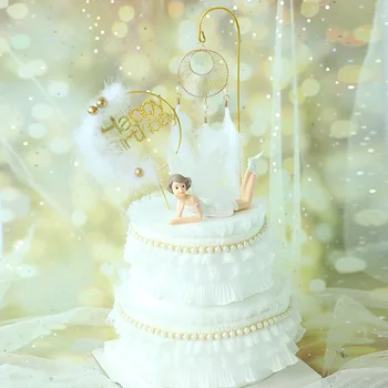 Decorare tort de Dantelă Perla Surround de Fier Pana la mulți ani Plug-In-Petrecere de Aniversare pentru Copii Ziua Îndrăgostiților Desert Dress Up 0