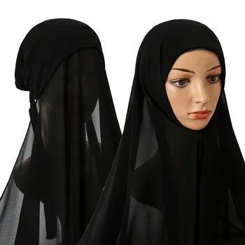 2021 Moda Femeile Musulmane Eșarfe Pentru Femei Instant Sifon Hijab, Cu Capac Sub Eșarfă Instant Hijab Cu Undercao Atașat