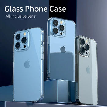Sticlă Transparentă Telefon Caz Pentru IPhone 11 12 13 Pro Max De Lux Silicon Moale Cadru Geam Spate Panou Acoperă Cu Lentile De Protecție 0