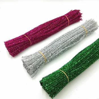100 de Bucăți de Strălucitoare Glitter Topuri de Pluș Sârmă de Metal Tulpini cu Fir Tije Educația Copiilor DIY Meșteșug Consumabile pentru prepararea de Jucărie 30CM 1
