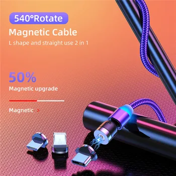 Tkey 540º Roti Magnetice Telefon, Cablu Micro USB de Tip C, Încărcător de Telefon Mobil Magnet Cablul de Sârmă Încărcător Pentru iPhone, Samsung, Xiaomi 1