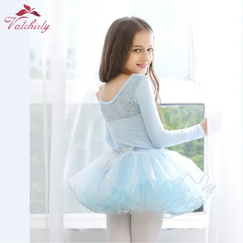 Albastru de Iarnă Mâneci Lungi Fete Fustei de Balet Tutu Rochie de Dantelă de Dans Îmbrăcăminte Pufos Fusta pentru Copii 1