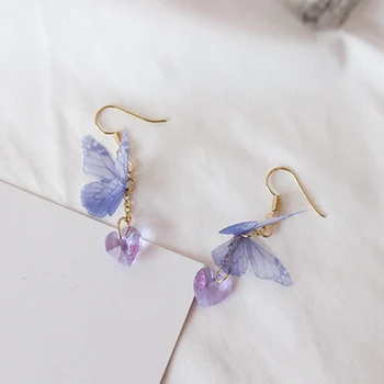 2021 Moda Coreeană Violet Butterfly Fluture Inima Aliaj Aripi Lungi Cercei Perla Pandantiv Doamnelor Picătură Cercei Bijuterii 1