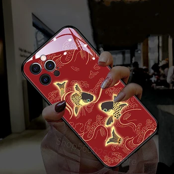 De lux Stralucitoare Norocos Pește Telefon Caz Pentru iPhone 7 11 12 Pro Max 8 Plus X XS Max XR Roșu Silicon Moale Capacul din Spate Geanta 3D Relief 1