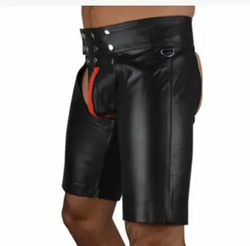M-3XL Negru Cu Rosu Penis Pachet de Oameni din PVC Robie Spate Deschis Picioare Cureaua de pantaloni Scurți Gotic Fetish Homosexuali Bărbați Faux din Piele Nit Pantaloni 1