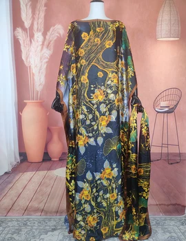 Nou Stil De Moda De Mătase 1 Set Femeile Caftan Maxi Rochie Cu Esarfa Dubai Dashiki Tipărite Musulman Mult Timp Liber Abaya Halat 1