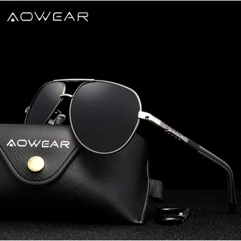 AOWEAR Mens Clasic de Aviație Bărbați ochelari de Soare Polarizat Aluminiu Retro Ochelari de Soare de sex Masculin de Brand Designer de Conducere Oglindă Ochelari 1