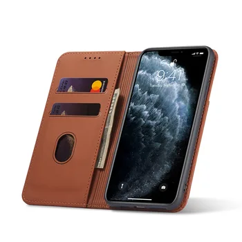 Flip Piele Reale Telefon Acoperă Pentru iPhone 11 12 Pro Max 12+ Afaceri Spate Sloturi pentru Carduri de Portofel, Buzunar Suport Magnetic Caz de Telefon 2