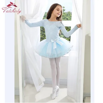 Albastru de Iarnă Mâneci Lungi Fete Fustei de Balet Tutu Rochie de Dantelă de Dans Îmbrăcăminte Pufos Fusta pentru Copii 2