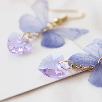 2021 Moda Coreeană Violet Butterfly Fluture Inima Aliaj Aripi Lungi Cercei Perla Pandantiv Doamnelor Picătură Cercei Bijuterii 2
