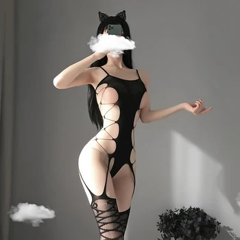 Sexy Fantezii Deget In Fund Costume Catsuit Femei Deschis Picioare De Sex Haine Vedea Prin Corpul Ciorapi Plasă Porno Fierbinte Lenjerie Erotica 2
