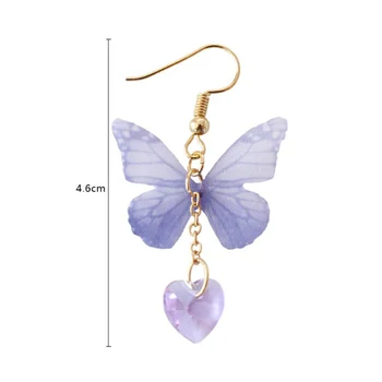 2021 Moda Coreeană Violet Butterfly Fluture Inima Aliaj Aripi Lungi Cercei Perla Pandantiv Doamnelor Picătură Cercei Bijuterii 3