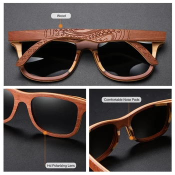 GM Lemn Femei ochelari de Soare pentru Bărbați de Înaltă Calitate de Brand Sculptate Design Maro Cadru de Bambus Polarizat ochelari de Soare Skateboard din Lemn de Ochelari de vedere 3