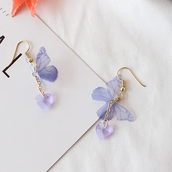 2021 Moda Coreeană Violet Butterfly Fluture Inima Aliaj Aripi Lungi Cercei Perla Pandantiv Doamnelor Picătură Cercei Bijuterii 4