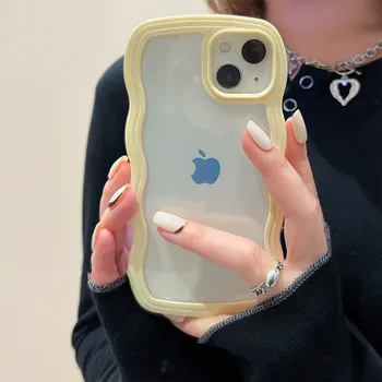 Coreea Creative Amuzant Margine Ondulată Transparentă Telefon Caz Pentru iPhone 13 Pro Max 12 11 X XS XR Drăguț aparat de Fotografiat Lentilă de Protecție Capacul din Spate 4