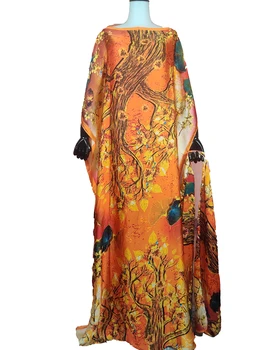 Nou Stil De Moda De Mătase 1 Set Femeile Caftan Maxi Rochie Cu Esarfa Dubai Dashiki Tipărite Musulman Mult Timp Liber Abaya Halat 4