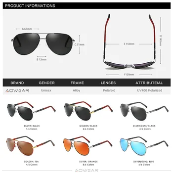 AOWEAR Mens Clasic de Aviație Bărbați ochelari de Soare Polarizat Aluminiu Retro Ochelari de Soare de sex Masculin de Brand Designer de Conducere Oglindă Ochelari 4