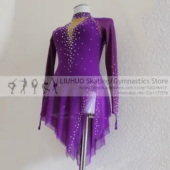 Patinaj Artistic Rochie Fete Femei Concurs De Costume Violet Bal Copii Mâneci Lungi Performanță Purta Ritmice Tricou 5