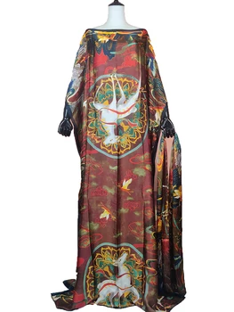 Nou Stil De Moda De Mătase 1 Set Femeile Caftan Maxi Rochie Cu Esarfa Dubai Dashiki Tipărite Musulman Mult Timp Liber Abaya Halat 5